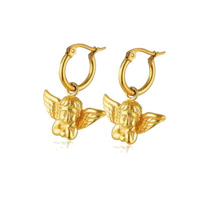 China Guardian Dangling Angel Dangle Earrings For Gifts Olivia Earring Design 18k Gold Cupid Hoop Lead Free Nickel Free Stainless Steel Jewelry New for sale