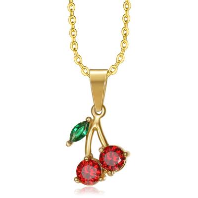 China Lead& Nickel Free Gold CZ Cherry Necklace Big Stone Pendant Fashion Design For Women Gold Silver Red for sale