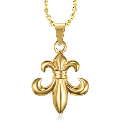 China Lead& Lily Flower Necklace Custom LOGO Gold Flur de Lis Reversible Nickel Free Pendant Amulet Jewelry for Woen for sale