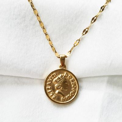 China CLASSIC Queen Elizabeth Necklace Gold Royal Coin Necklace for Lady Fashion Face Design Girl Women for sale