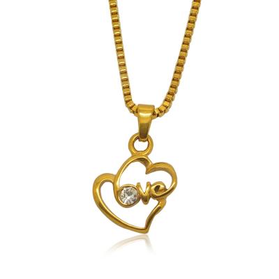 China Lead& Wholesale Fashion Couples Jewelry Nickel Free Glitter Gold Plated Simple Rhinestone Love Heart Necklace for sale