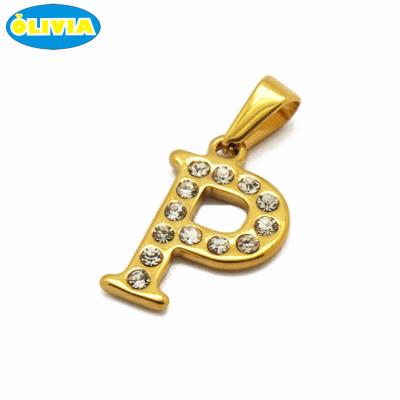 China Lead& Diamond Zircon Fashion Letter P Free Alphabet Solid Gold Stainless Steel Nickel Glitter Pendant Jewelry for sale