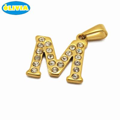 China Lead& Nickel Free Olivia New Zirconia Design Fashion Jewelry 18K Gold Letter M Alphabet Pendant for sale