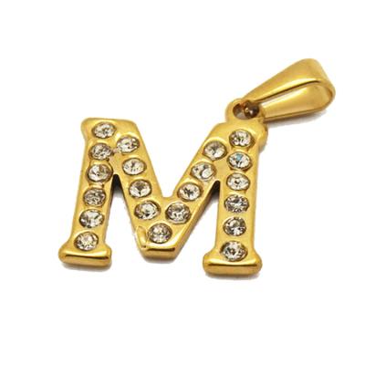 China Lead& Free Girls of Olivia Stainless Steel Gold Big CZ Diamond Letter M Alphabet Pendant For nickel for sale