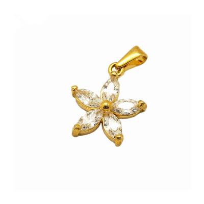 China Cute Glitter Bulk Wholesale Gold Plated Five Stone Zircon Flower Necklace Pendant for sale