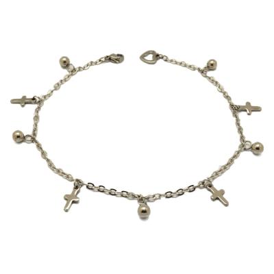 China Women Trendy Accessories Beach Summer Stainless Steel Charm Anklet Silver Cross Jewelry for sale