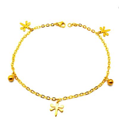 China Beach TRENDY Jewelry Stainless Steel Gold Dragonfly Charm Cute Anklet Chain For Girs for sale