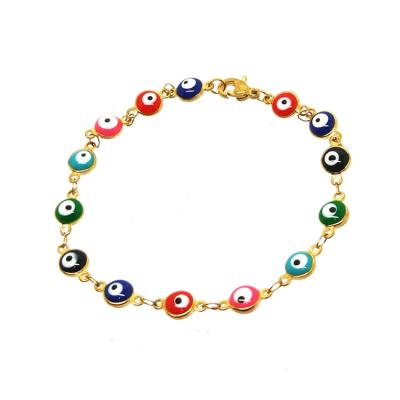 China Wholesale Colorful Charm Stainless Steel Beads Fashion Chain Bracelets Evil Eye Nickel Free for sale