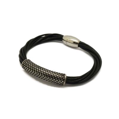 China Punk Wholesale Cheap Wholesale MenCowhide Stainless Steel Genuine Leather Bracelet for sale