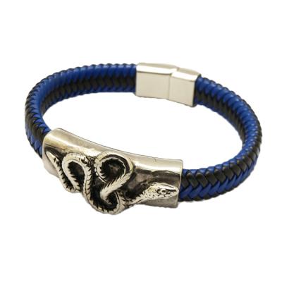 China Custom Hiphop Stainless Steel Men's Punk Accessories Braided Leather Bracelet for sale