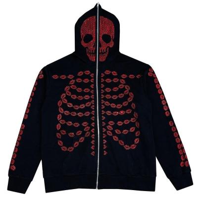 China Custom Anti-wrinkle full face zipper hoodie skull diamond or empty full face zipper hoodie for sale