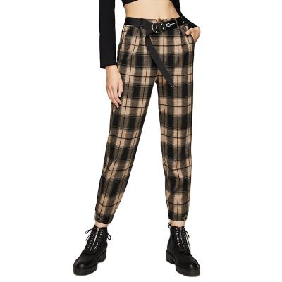 China Anti-wrinkle 2022 winter autumn plaid pants thick viscous polyester cuffed women ladies jeans pants for sale