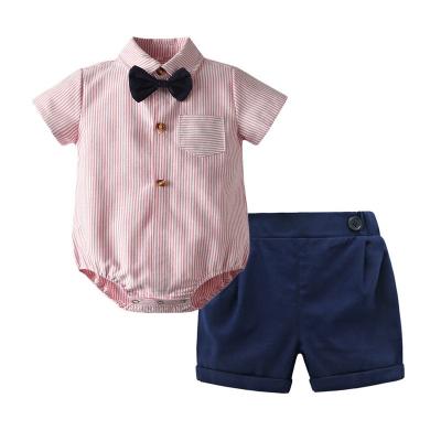 China Breathable Summer Wear 100% Cotton Bow Tie Shirt and Shorts Baby Overalls Baby Clothing Sets for sale