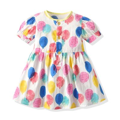 China Anti-wrinkle 2022 summer short sleeve balloon print crewneck kids dresses for baby girls dress for sale