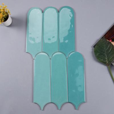 China New Modern Peacock 90*306 Irregular Feather Shaped Bright Ceramic Pink Green Tiles for sale