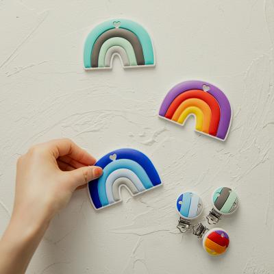 China 3Pc/Set Rainbow Teether Eco-friendly Silicone Beads Baby Dummy Pacifier Accessories Chain DIY Beads Kids Teeth Nursing Toys for sale