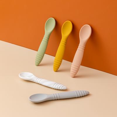 China New Eco-freindly Silicone Threaded Spoon Baby Products Silicone Environmentally Friendly Edible Material Spoon for sale