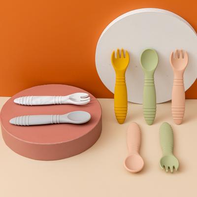 China Eco-freindly New Silicone Threaded Fork Baby Two-piece Products Silicone Spoon Fork Environmental Friendly for sale