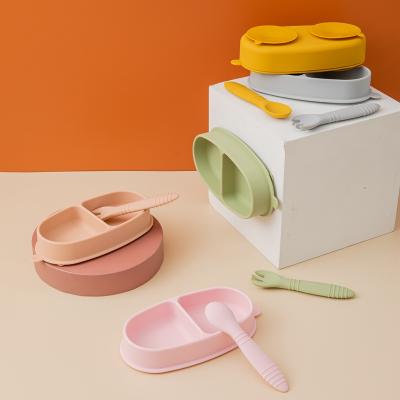 China New Eco-freindly Silicone Screw Fork Spoon Bowl Three Piece Environmental Friendly Silicone Dinnerware Set for sale