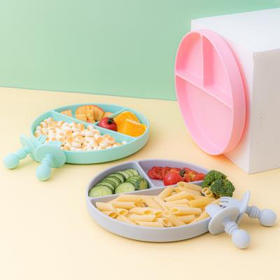 China BPA Free Children's Silicone Dinner Plate With Three Compartments for sale