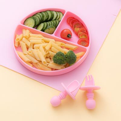 China BPA Free Silicone Dinner Dish Silicone Spoon Fork Three-Piece Set Silicone Environmental Friendly Children's Tableware Wholesale for sale