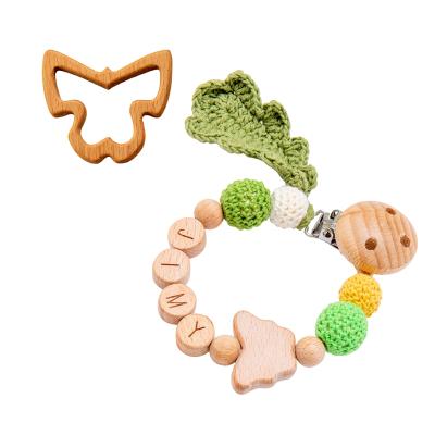 China Wholesale Pacifier Free Chain Products BPA Free Chain Baby Teether Hook Two-piece Pure Wood Material Accessories for sale