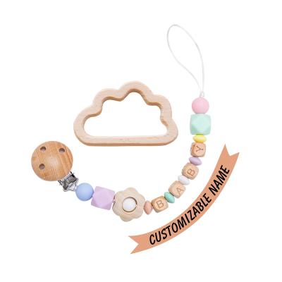 China BPA Free Newborn Chain Wooden Teether Two Piece Animal Pacifier Teether Can Use The Material Wood To Teeth for sale