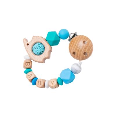 China Baby products BPA free chain pacifier chain bracelet wooden silicone beads teething beads pacifier chain wholesale for sale