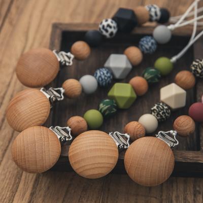 China Original Toy Pacifier Chain Pure Pacifier Clip Soft Wood Material Silicone Beads Newborn Baby Products Pacifier Chain for sale