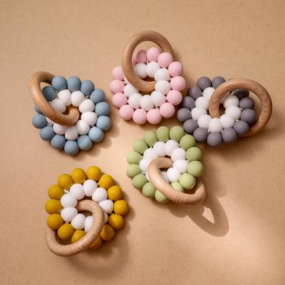 China Wholesale Soft Toy New Baby Teether Chew Toy Wooden Teeth Ring Silicone Bead Combination for sale