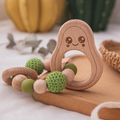 China Soft Toy Wooden Teether Teething Beads Crochet Beads Baby Chew Toy Avocado Wood Teether for sale