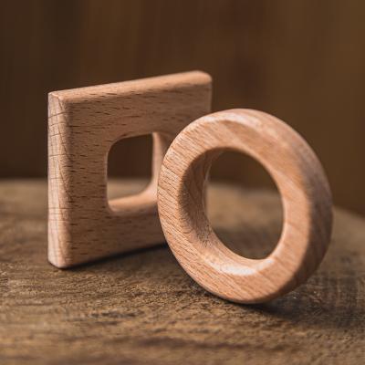 China Relieve Teething Pain Wooden Teether Baby Teething Ring Round Square Wooden Teething Ring Sensory Toys Wholesale for sale