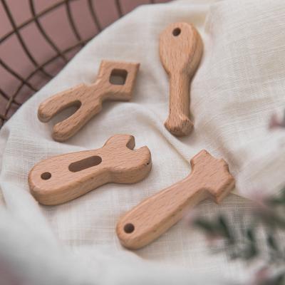 China Tool Shape Baby Teething Teether Wooden Teether Pure Wood Teether Shape Tool Wooden Hammer Wrench Wholesale for sale