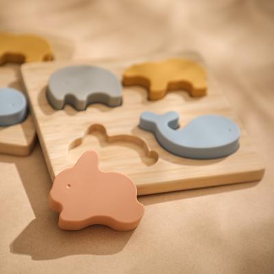 China Wholesale Preschool Toys Montessori Toys Games Baby Toys Cartoon Wooden Animal Educational Silicone Puzzle for sale