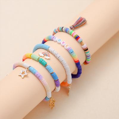 China Eco-friendly Initial 26 Alphabet Letter Words Charm Rainbow Silicone Plastic Beaded Bracelets For Women for sale