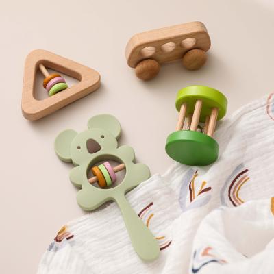 China Musical Children's Rattle Bell Children's Educational Toy Baby Toy Set Wooden Toy Four Piece Set for sale