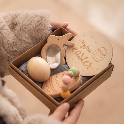 China BPA Free High End Newborn Supplies Toy Gift Box Easter Egg Teether Bracelet Saliva Towel Milestone Set Wholesale for sale