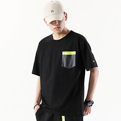 China Anti-pilling Wholesale Men's T-shirts Around Neck Cotton/Spandex T-shirt For Men Custom Logo Plain Blank T-shirt With Pocket Mens Casual Wear for sale