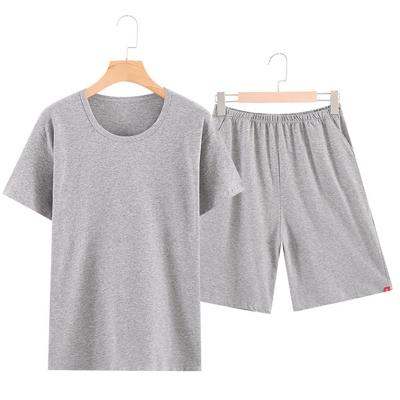 China Men's Summer Breathable Pajamas Set Cotton Loungewear Short Sleeve Tops And Shorts Knitted Sleepwear for sale