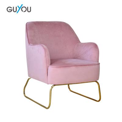 China Anji Guyou Modular Bedroom Home Office Velvet Fabric Bachelor Sofa Leisure Chairs With Metal Base Gold for sale