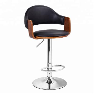 China Modern Bar Chair GY-1008 Swivel Adjustable Wood And PU Leather Bar Stool for sale