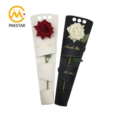 China Recyclable Ice Cream Cone One Rose Portable Foldable Flower Bouquet Paper Carrier Holder Box for sale