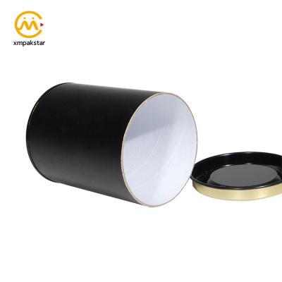 China Recyclable Luxury Black Tea Paper Tube Wine Cardboard Round Box With Metal Lid for sale