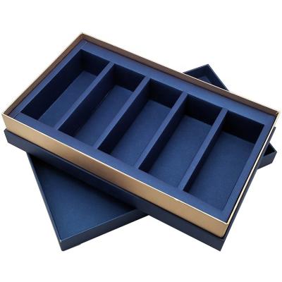 China Customized Logo Recyclable Hot Stamping Blue Paper Elegant Gift Box With Dividers for sale