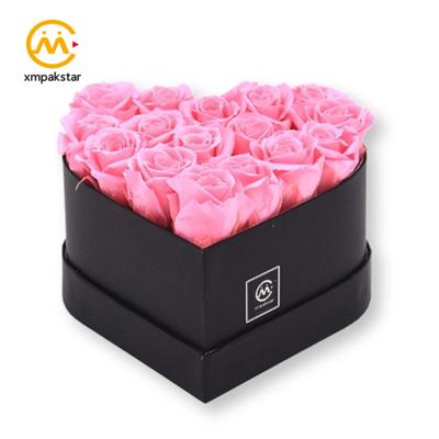 China Recyclable Custom Rigid Cardboard Heart Shaped Preserved Rose Flower Box With Logo for sale