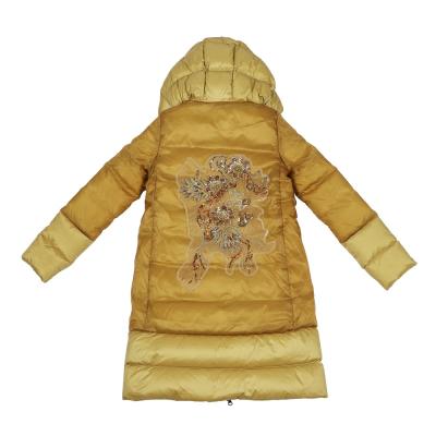 China Embroidery Windproof Warm Anti-wrinkle Women's Sequin Outwear Custom Coat Women Winter Down Long Hooded Jacket for sale