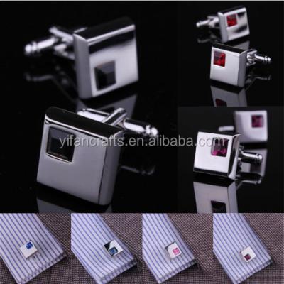 China Classic Shirt Cufflinks Wedding Wholesale Business Men's Silver Stainless Steel Crystal for sale