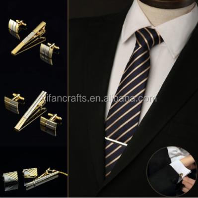 China New Classic Men's Metal Tie Pull Clasp Clip Cufflinks Sets Simple Gold Party Gift for sale