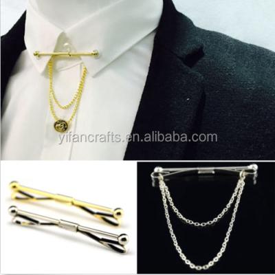 China New Classic Men's Classic Men's Link Clip Bar Clasp Scarf Pin Skinny Collar Silver Gold Pin Tie Brooch for sale