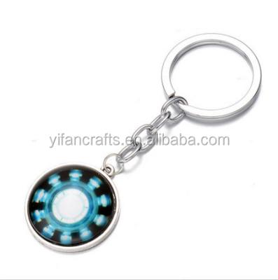 China Promotion Gift Iron Man Arc Reactor Keychains Superhero Key Chain Silver Glass Round Pendant for sale